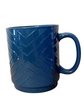 Blue Ceramic Mug With Chevron Embossed Pattern - Microwave & Dishwasher Safe